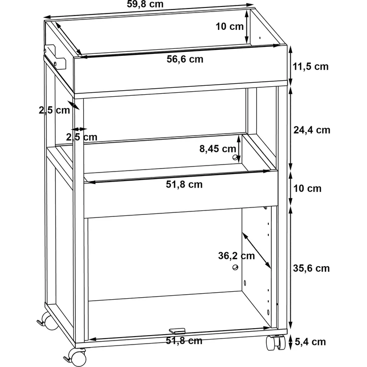 Servierwagen >Home Bar< auf Rollen, in Old-Wood Vintage Dekor / Betonoptik - 60x88,5x40cm (B/H/T) – Bild 5