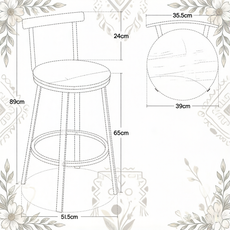 Ess Hocker mit gebogenen Rückenlehne,Moderner Akzent Hocker,Küchenstuhl,Bar Hocker,Frühstück Hocker(nur mit 2Pcs Hocker)--Schwarz--51.5x51.5x89cm--YOUDENOVA – Bild 7