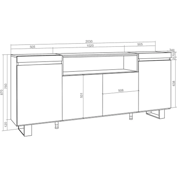 Skraut Home | Sideboard, Highboard | Kommode, Komodenschrank | 200x87x35cm | 4 Türen | Industriedesign | Moderner Stil | Zement – Bild 3