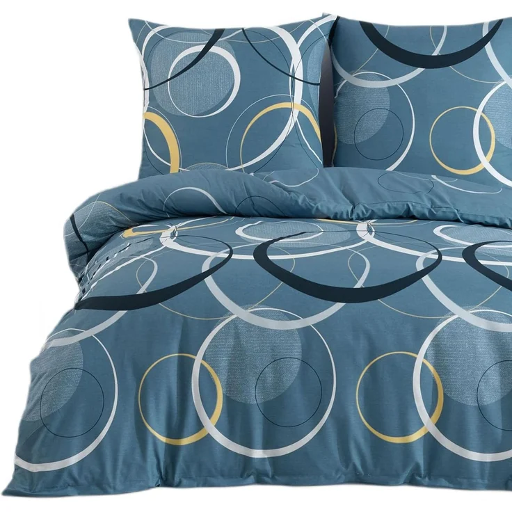 Buymax Bettwäsche Wave, Bettgarnitur, Bettbezug Set, Renforcé: 100% Baumwolle, 2 teilig, mit Reißverschluss, gemustert, Kreise, Blau, Petrol, 135x200 cm – Bild 1