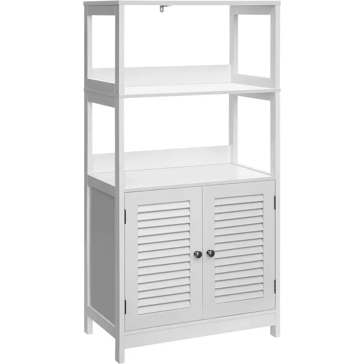 Vasagle Badezimmerschrank, Badschrank, Hochschrank, Bücherregal, mit 2 offenen Regalebenen und 2 Türen, 60 x 32,5 x 122 cm, Wohnzimmer, Küche, Arbeitszimmer, Flur, mattweiß BBC81WT