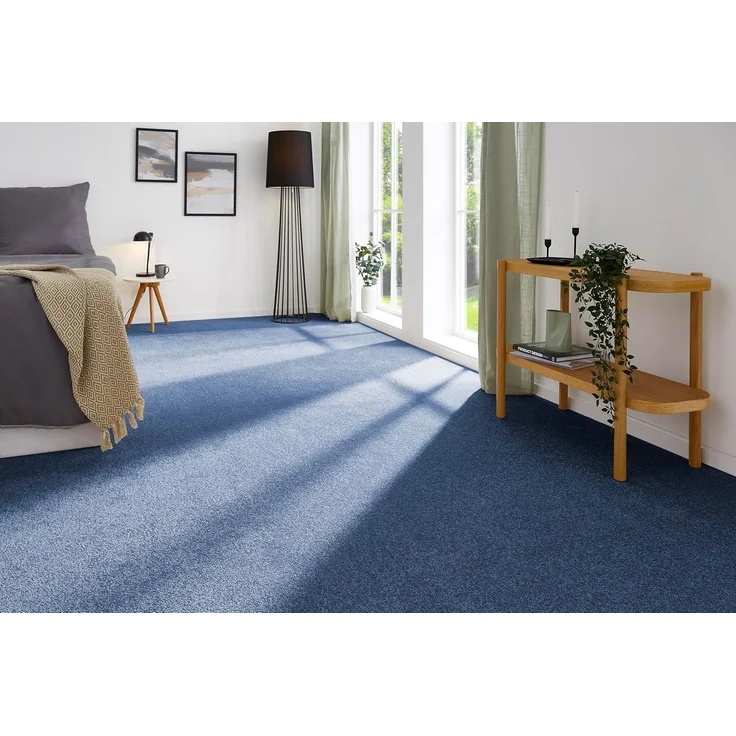 andiamo Teppichboden Izmir für Wohnzimmer und Kinderzimmer - Teppichboden Meterware zum Verlegen - Teppichbelag mit hoher Trittschalldämmung - weicher Teppichboden 400x450 cm Dunkelblau