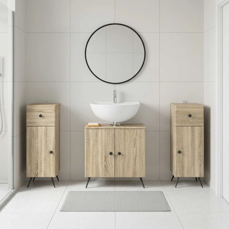 vidaXL 3-teiliges Badezimmer-Schranksystem BREDA 3 stk. Sonoma-Eiche 3418046 – Bild 1