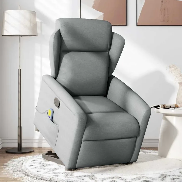vidaXL Massagesessel mit Aufstehhilfe Hellgrau Stoff 3303144