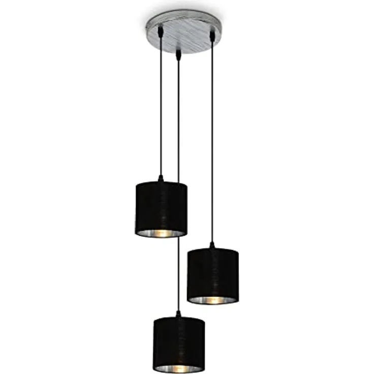 Briloner Pendelleuchte LURI, antik-silber mit Stoff-Schirmen, 3xE14, exklusive Leuchtmittel, IP20, handgefertigt
