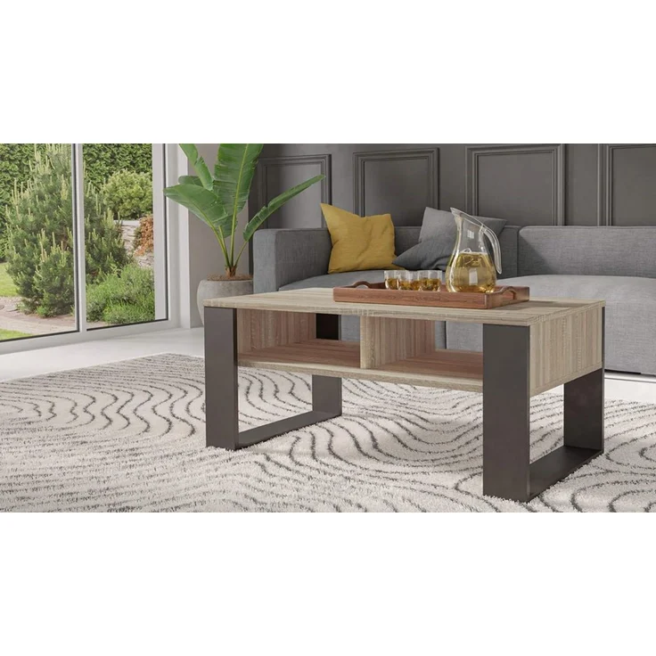 ibonto COUCHTISCH SONOMA-EICHE – SCHWARZ Robust, Kratzfest (H 50 x T 58 x B 90 cm) – Bild 2