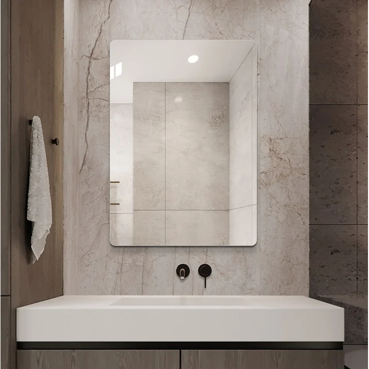 Badezimmerspiegel 50x70 cm, rahmenlos mit abgerundeten Ecken, horizontal oder vertikal montierbar – Bild 5