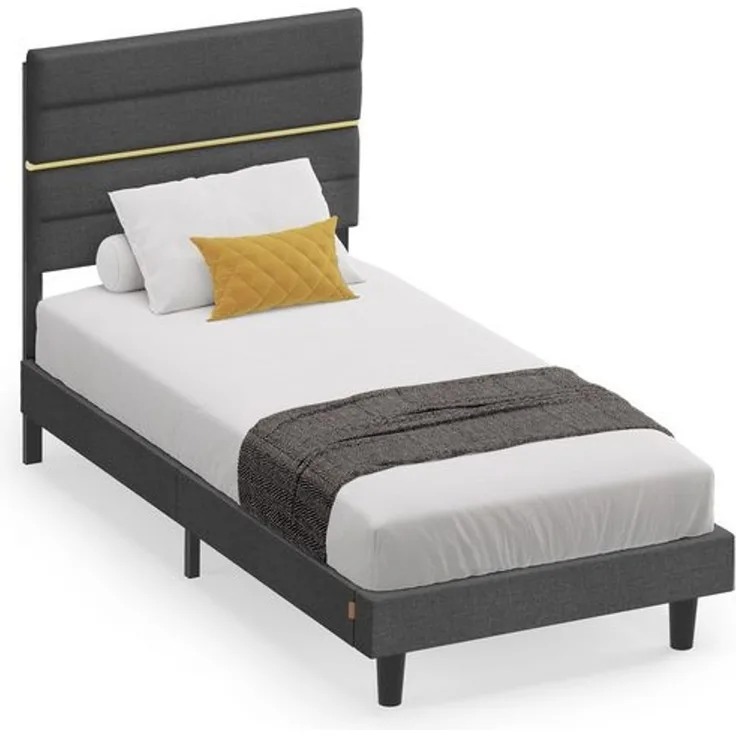VASAGLE Bettgestell, Einzelbettgestell, passend für 90 x 200 cm Matratze, verstellbares gepolstertes Kopfteil, modern, grau