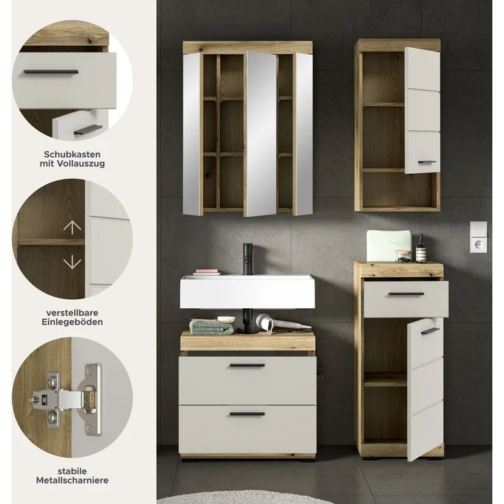 Badezimmer-Set >Scout< in Evoak Oak / Kaschmir - 112x191x34cm (BxHxT) – Bild 7