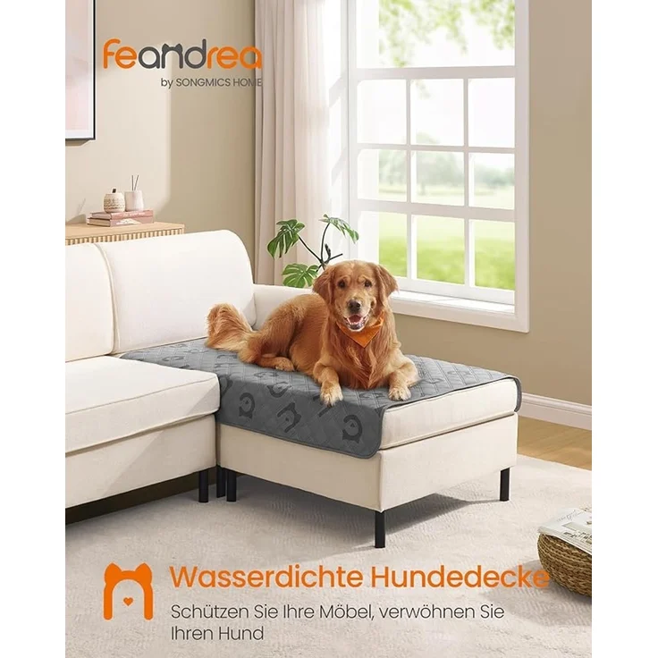 Feandrea Wasserdichte Hundedecke, Decke, 127 x 102 cm, Autoschondecke für Haustiere, Sofaschutz, maschinenwaschbar, rutschfeste Unterseite, Stepp-Design, taubengrau – Bild 1