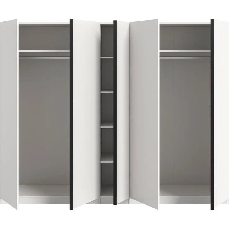 Home affaire Kleiderschrank BENDINGO, Schlafzimmerschrank, Schrank, Garderobenschrank (OTTO BESTSELLER, Garderobe & Schlafzimmer) Breite 230cm, weiß, 5-türig, 2 Kleiderstangen und 6 Ablageböden – Bild 4