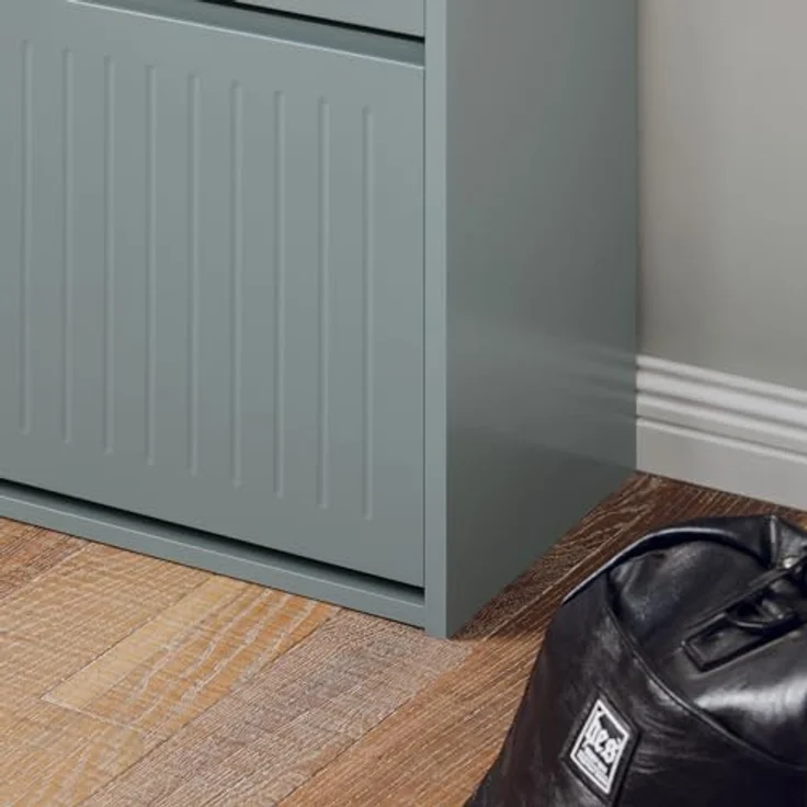 SoBuy Schuhschrank, Grau, 3-klappige Schuhaufbewahrung aus MDF, 61x120x26 cm, belastbar bis 26 kg – Bild 8