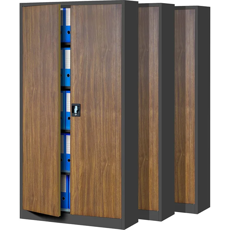 3er Set Aktenschrank C001 Metallschrank Stahlschrank Werkzeugschrank Büroschrank Lagerschrank Universalschrank Pulverbeschichtung Flügeltüren 185 x 90 x 40 cm (anthrazit/holzoptik)
