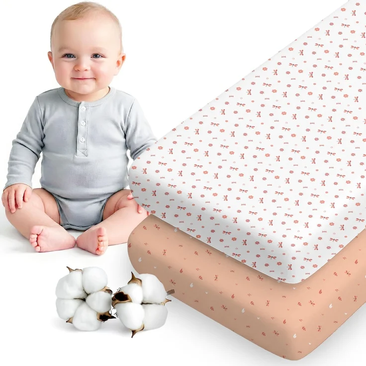 Dreamzie 2er Set Spannbettlaken 40x90 cm Beistellbett - Baumwolle Oeko-Tex - Bettlaken für Stubenwagen & Babybett klein - Libelle Rosa/Weiß