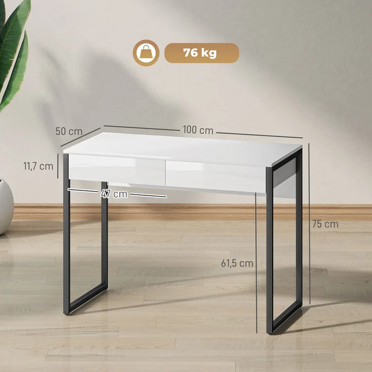HOMCOM Schreibtisch, Stahl, MDF, Schwarz, 100 x 50 x 75 cm – Bild 3