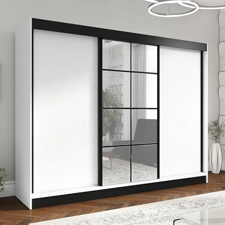A&J MöbelLand GmbH Schwebetürenschrank ORAVELLE 3-türiger Kleiderschrank mit Spiegel, 4 Schubladen (Kostenlose Lieferung – nur für kurze Zeit! TOP ANGEBOT! Geräumiger Schrank mit einer Breite von 200 cm und Spiegel, ideal zur Aufbewahrung von Kleidung ... – Bild 3