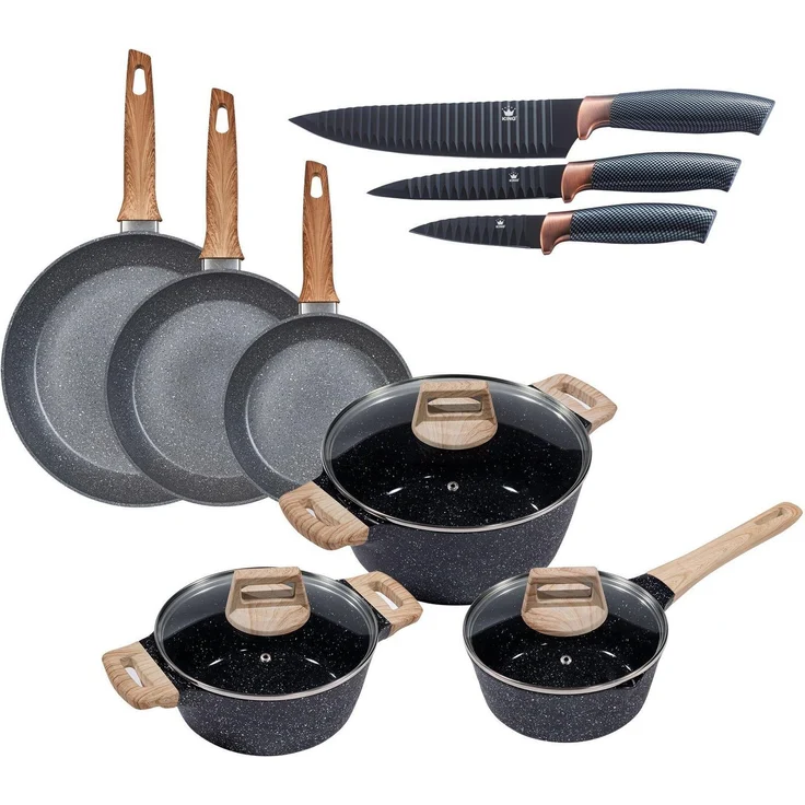 KING Topf-Set Essential, Aluminium (Set, 12-tlg, 3 Töpfe, 3 Deckel, 3 Pfannen, 3 Küchenmesser), Induktion – Bild 5