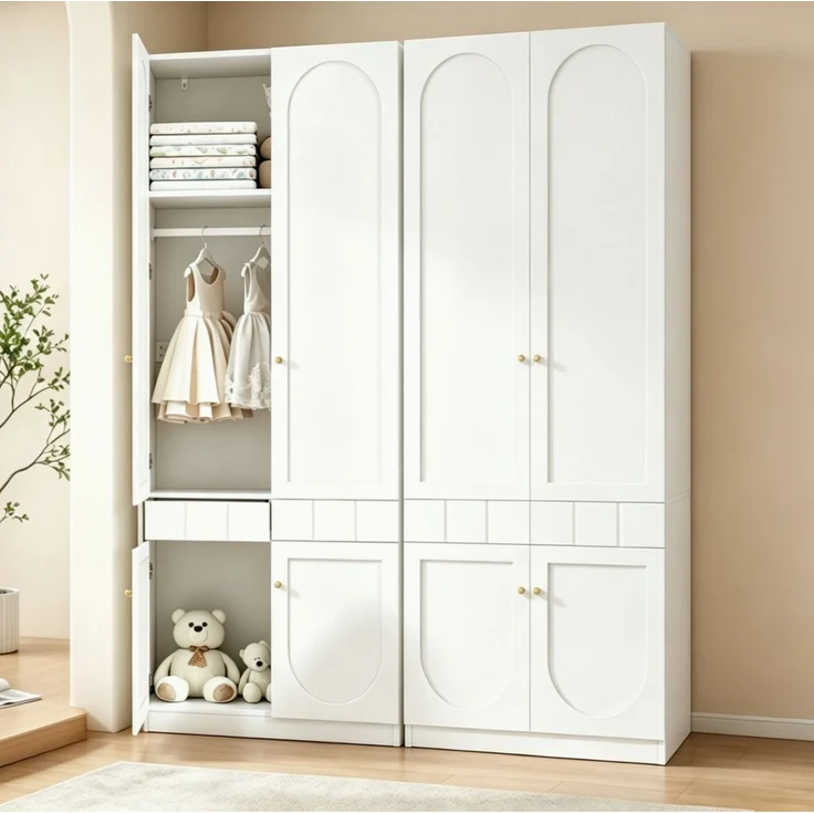CHICFURN Kleiderschrank 2er-Set 160x200x50 cm mit Schubladen und Kleiderstange – Weiß – Bild 1