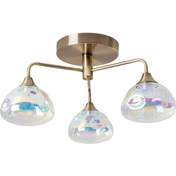 näve LED Deckenleuchte Varna, LED fest integriert, Warmweiß, 3 flg. irisierendes Glas incl. 3x6 LEDs warmweiß Gestell messing – Bild 4