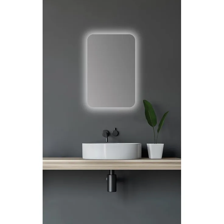 Talos Spiegelschrank Bad mit Beleuchtung oval 40x60 cm - Badezimmer Spiegelschrank mit hochwertigem Aluminium Korpus in matt schwarz - Bad Spiegelschrank mit Zwei Glaseinlegeböden