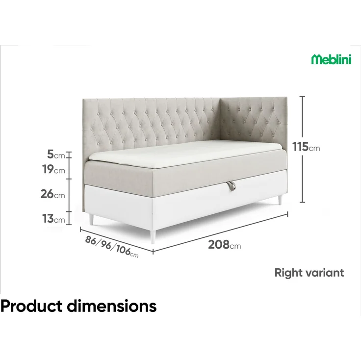 MEBLINI Kinderbett mit Bettkasten FILIPPO 3 80x200 Rechts - H3/Beige Samt Gepolstert Einzelbett mit Matratze - Polsterbett mit Stauraum - Bett mit Kopfteil – Stauraumbett – Bild 6