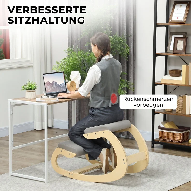 MELAYR, Ergonomischer, schaukelnder Kniehocker für Homeoffice, 55 x 85 x 55 cm, Hellgrau – Bild 6
