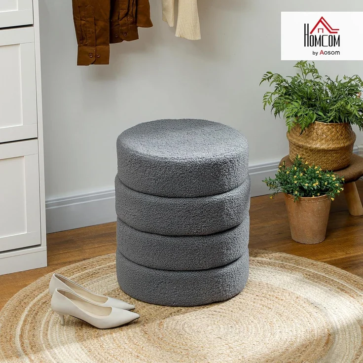 HOMCOM Fußhocker Sitzhocker mit Sitzkissen (Runder Polsterhocker, 1 St, Fußstütze), Leichtes Design, keine Montage erforderlich – Bild 2