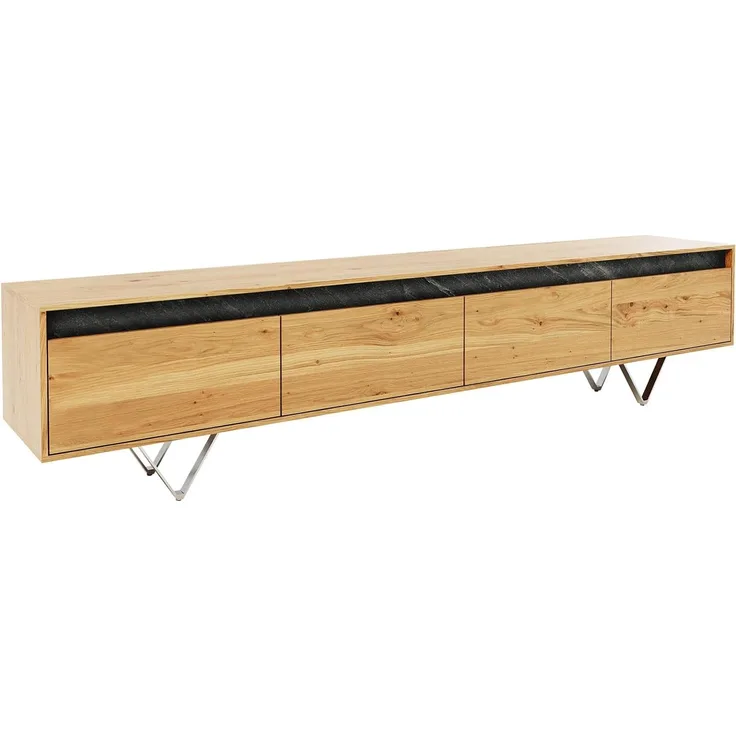 Designer-Lowboard Stonegrace 200 cm Eiche Natur Schiefer 4 Schübe V-Fuß Edelstahl