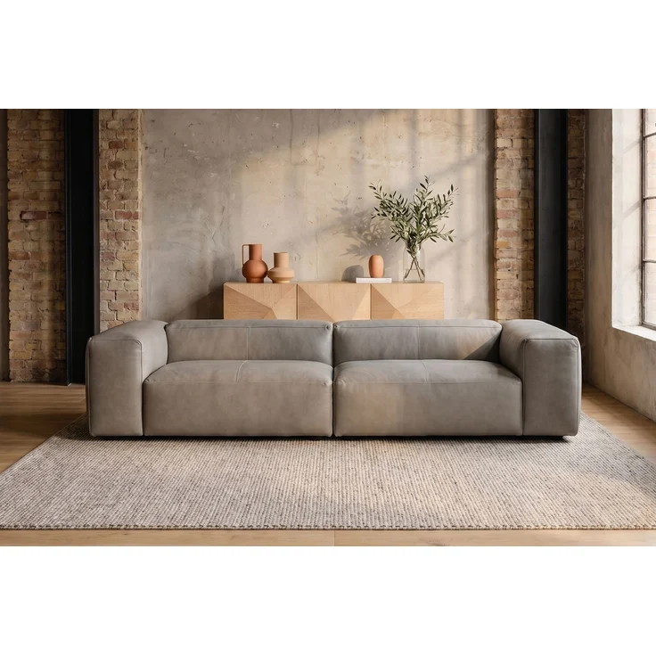 KAWOLA Sofa CELESTE 4-Sitzer Leder grau 72 x 114 x 302 cm – Bild 2
