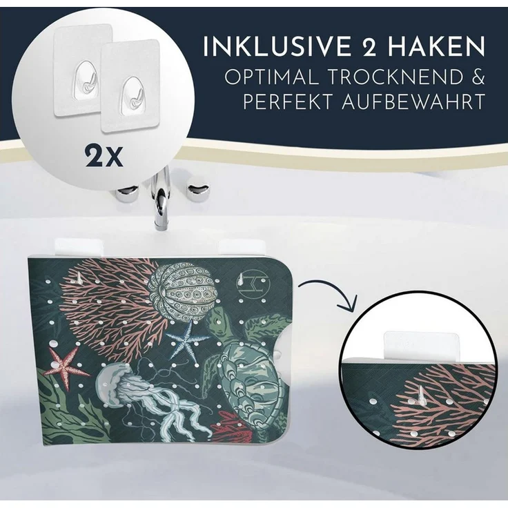 Homerella Badematte rutschfest 100% BPA frei inkl. 2 Haken zum Aufhängen 100x40cm, Antirutschmatte Badewanne hautsensitiv & schimmelresistent – Bild 2