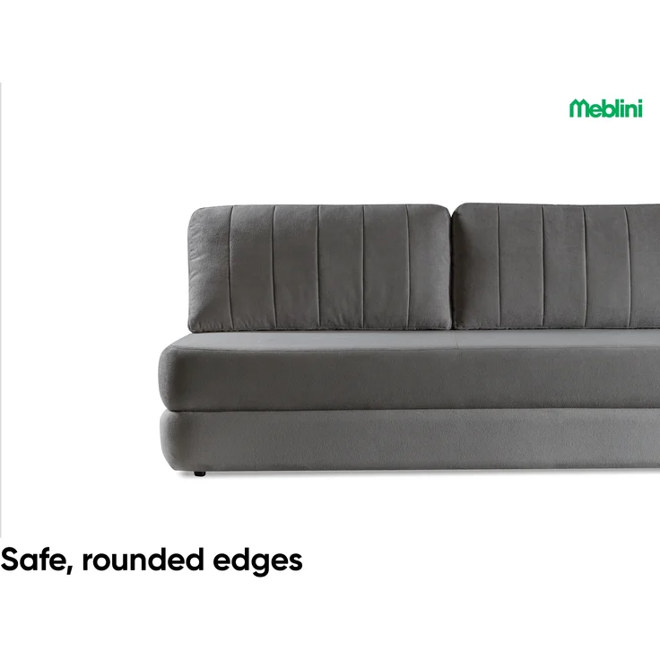 MEBLINI Sofa mit Schlaffunktion – ORBIS – 211x103x93cm – Grau Plüsch – Schlafcouch Ausziehbar - Schlafsofa mit Bettkasten - Sofabett - Couch mit Schlaffunktion – Klappsofa – Bild 3