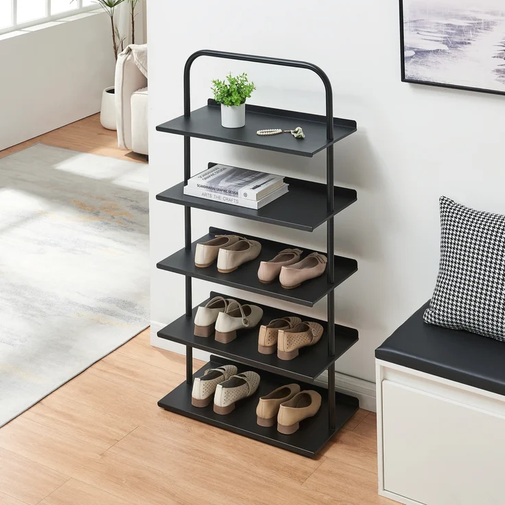 Schuhregal Poytya Stahl 119x60x32 cm Schwarz [en. casa] – Bild 2