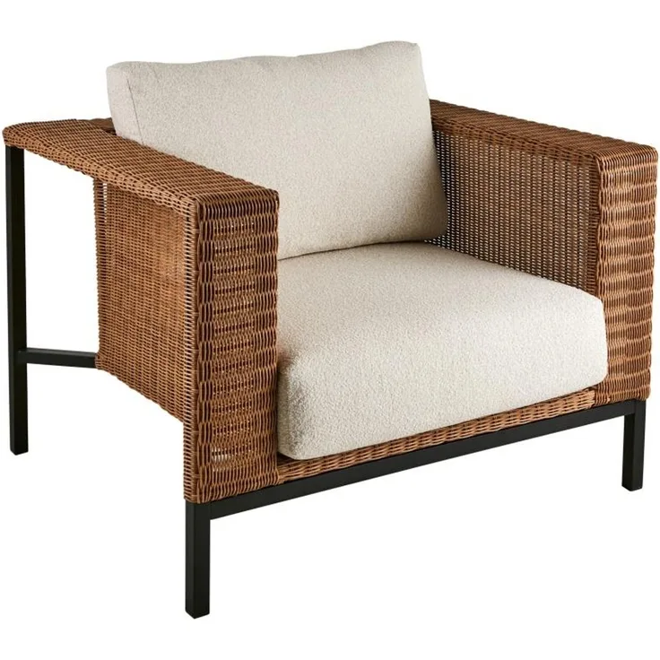 Brafab Gartensessel Shell mit Kissen, aus Rattan und Aluminium, modern skandinavisch, Teddy Beige, 101x92x84 cm
