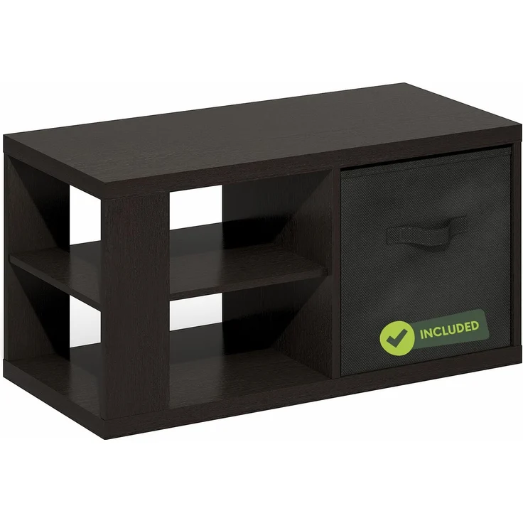 Furinno Viola Couchtisch, Beistelltisch mit offenen Regalen und Aufbewahrungsbox, Dunkle Eiche/Schwarz