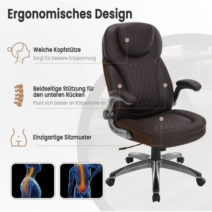 Woltu Bürostuhl (1 St), Chefsessel mit Kopfstütze Armlehnen, Kunstleder – Bild 3