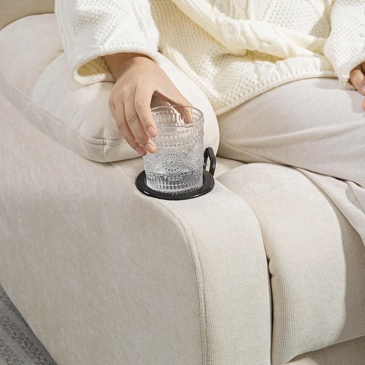 HOMCOM Relaxsessel Fernsehsessel mit Liegefunktion, Schaukelfunktion (Drehbar TV-Sessel mit Fußstütze, 1-St, Taschenfederkern, Becherhalter), für Wohnzimmer, Beige – Bild 9