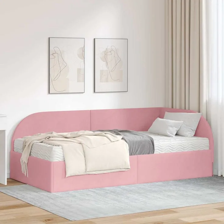 vidaXL Eckbettgestell mit Matratze 2 stk. Rosa 100 x 200 cm Samt 3394207