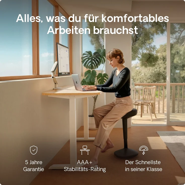 Desktronic HomeOne Elektrisch höhenverstellbarer Schreibtisch 160x80cm Bambus/Weiß mit Memory-Funktion, Anti-Kollisions Technologie, USB-A und USB-C-Ladeanschlüssen – Bild 2