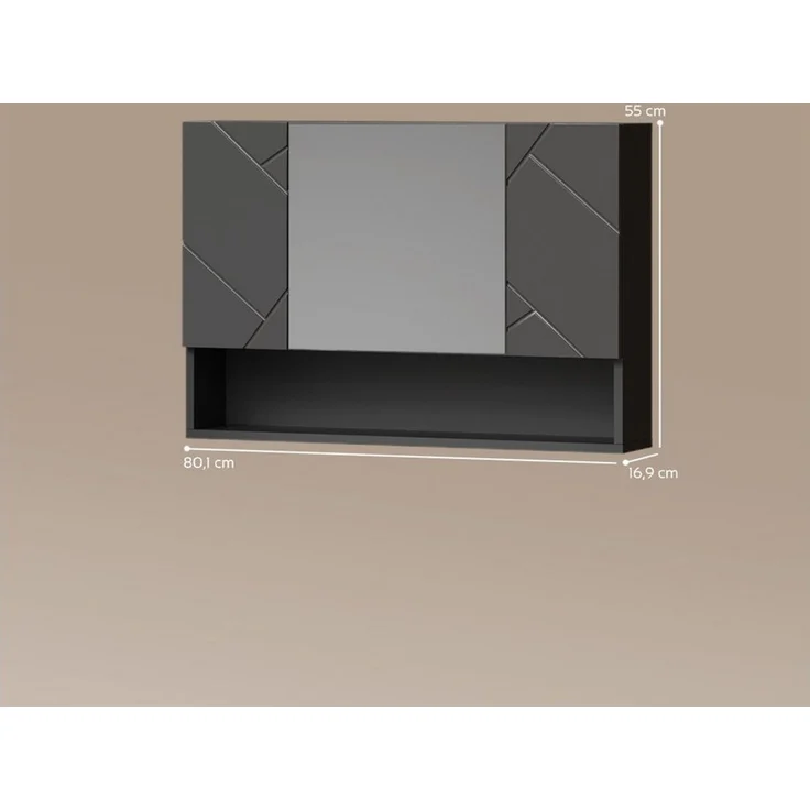 Livinity® Badezimmerspiegelschrank Ronco, Anthrazit Hochglanz, 80.1 x 55 cm (1-St) – Bild 2
