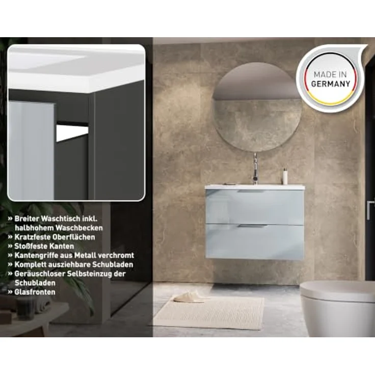 Germania Waschtisch inkl. Becken 9085-587 GW-CELANO, mit Zwei Schubladen, in Graphit/Silbergrau, 81 x 61 x 46 cm (BxHxT) – Bild 7