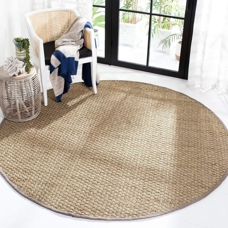 Safavieh Naturfaser Teppich für Wohnzimmer, Esszimmer, Schlafzimmer - Natural Fiber Collection, Kurzer Flor, Natürlich, 91 X 91 cm