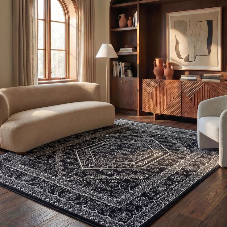 SAFAVIEH Teppich 235x305 cm - Adirondack Collection - Groß - Traditionelles Design, Schwarz & Elfenbein, Pflegeleichte Synthetikmischung, Ideal für Wohnzimmer, Schlafzimmer, Büro (ADR108Z) | 1 cm Flor, Teppich für den Innenbereich, langlebig, kinder-...