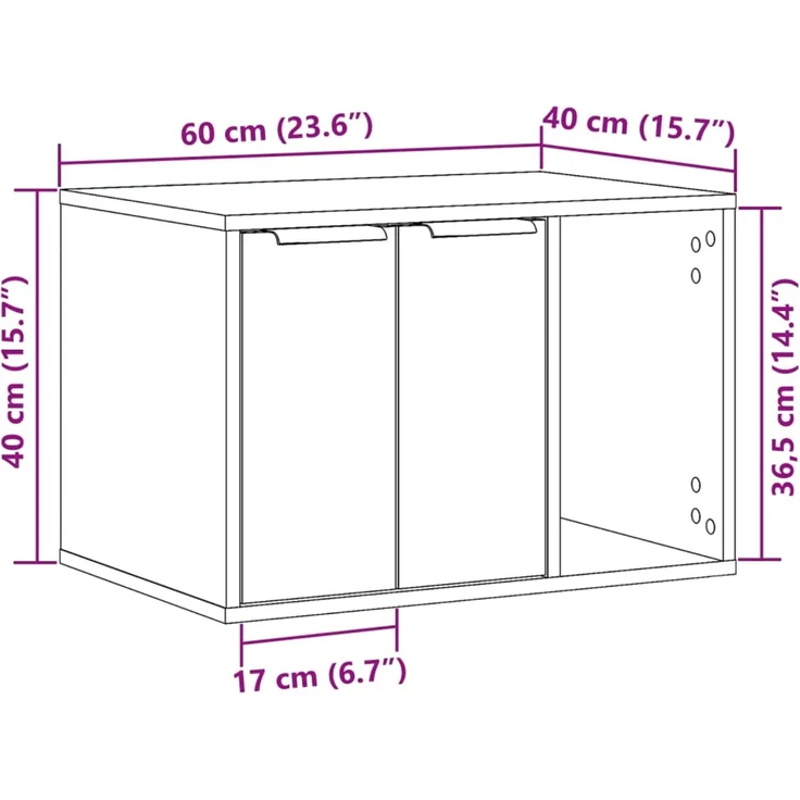 vidaXL Katzenklo Grau Sonoma 60x40x40 cm Holzwerkstoff 857729 – Bild 11