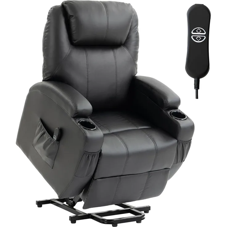 HOMCOM Relaxsessel, Kunstleder, Metall, Schwarz, 95L x 83B x 107H cm