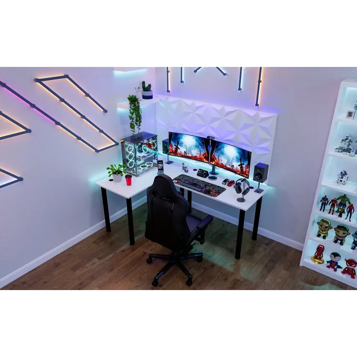 SyberDesk Gaming Pro LED Eckschreibtisch 197 x 132 cm mit LED großer Computer-Schreibtisch, Gaming tisch, USB HUB, (links, Weiß) – Bild 3