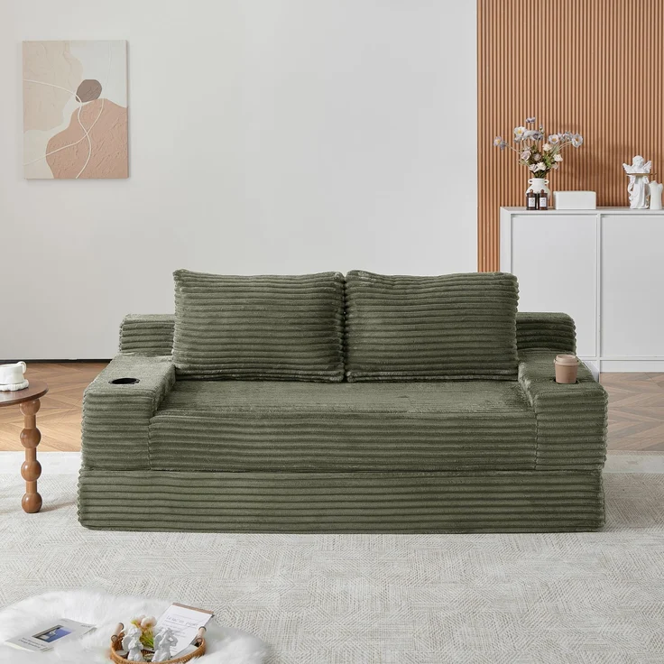 ZUBALIYA Sofa mit LED - Beleuchtung, mit Stauraum, mit Cordbezug, mit breiten Armlehnen, ohne aufwendige Montage – Bild 17