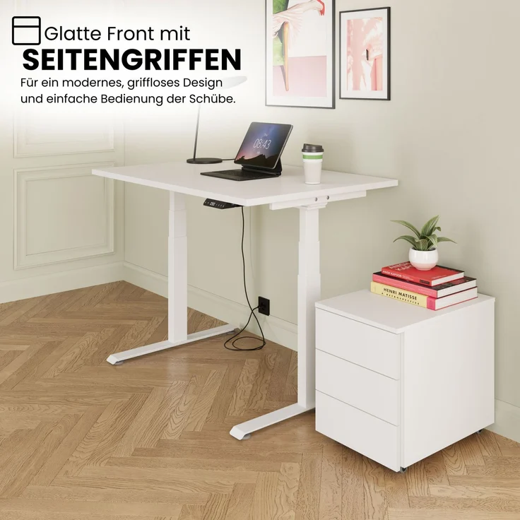 bümö lite Rollcontainer mit Schubladen, Container aus Holz in grau - Rollwagen für's Büro als Schreibtisch Unterschrank, Bürocontainer od. Schreibtischcontainer mit Seitengriff, LC30-5-5-GL – Bild 2