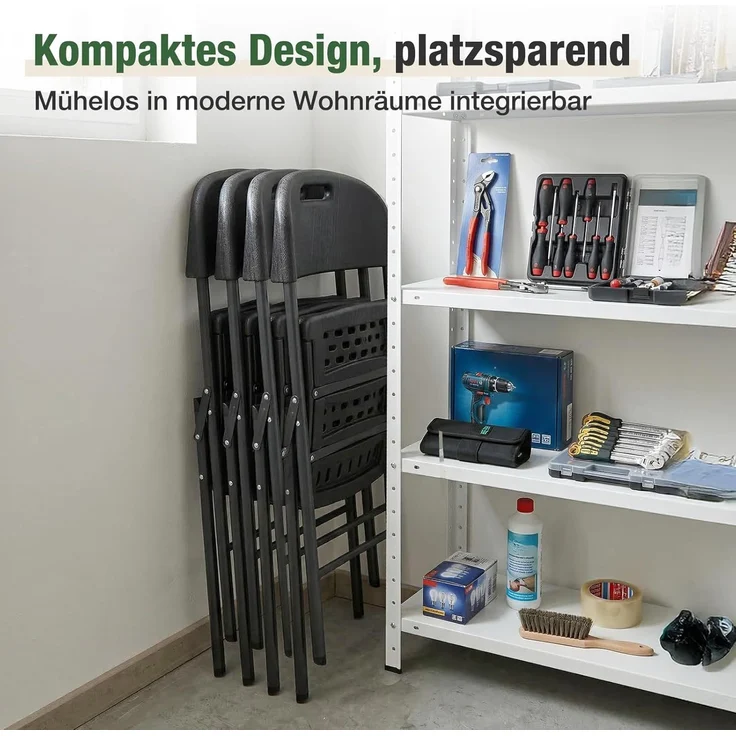 Sekey Klappstuhl 4er Set, Klappstühle aus Kunststoff und Metall, Campingstuhl Gartenstuhl Klappbar bis 150KG, Schwarz Holzoptik – Bild 4