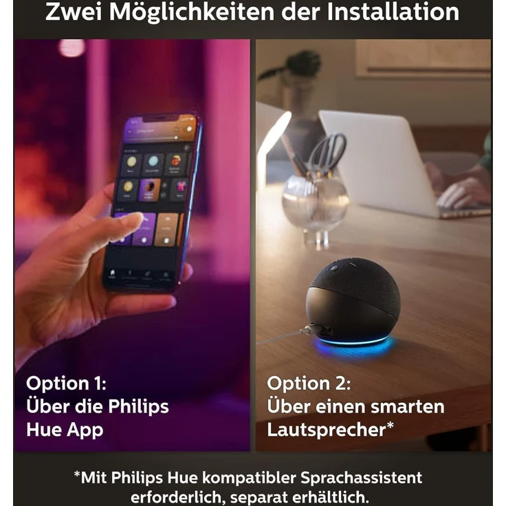 Philips Hue White & Color Ambiance Starter Set mit E27 Lampen 2-er Pack (1100), Smart Button + Hue Bridge, TESTSIEGER Stiftung Warentest (01/2024), 16 Mio. Farben per Sprache und App steuerbar – Bild 9