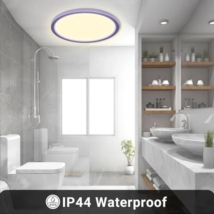 LQWELL® Deckenleuchte LED Deckenlampe, IP44 Wasserfest Badlampe Rund Flach 18W 3000K 1600LM Modern Schlicht Lampe Dünn für Wohnzimmer Badezimmer Schlafzimmer Küche Balkon Keller Büro, 220 * 24mm – Bild 6